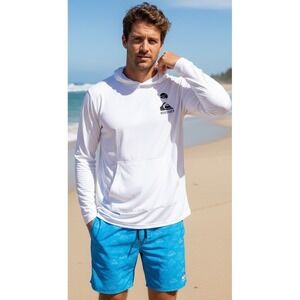 Quiksilver Men's Quick Dry Hoodie M White Long Sleeve UPF 50 Outdoor Boating
